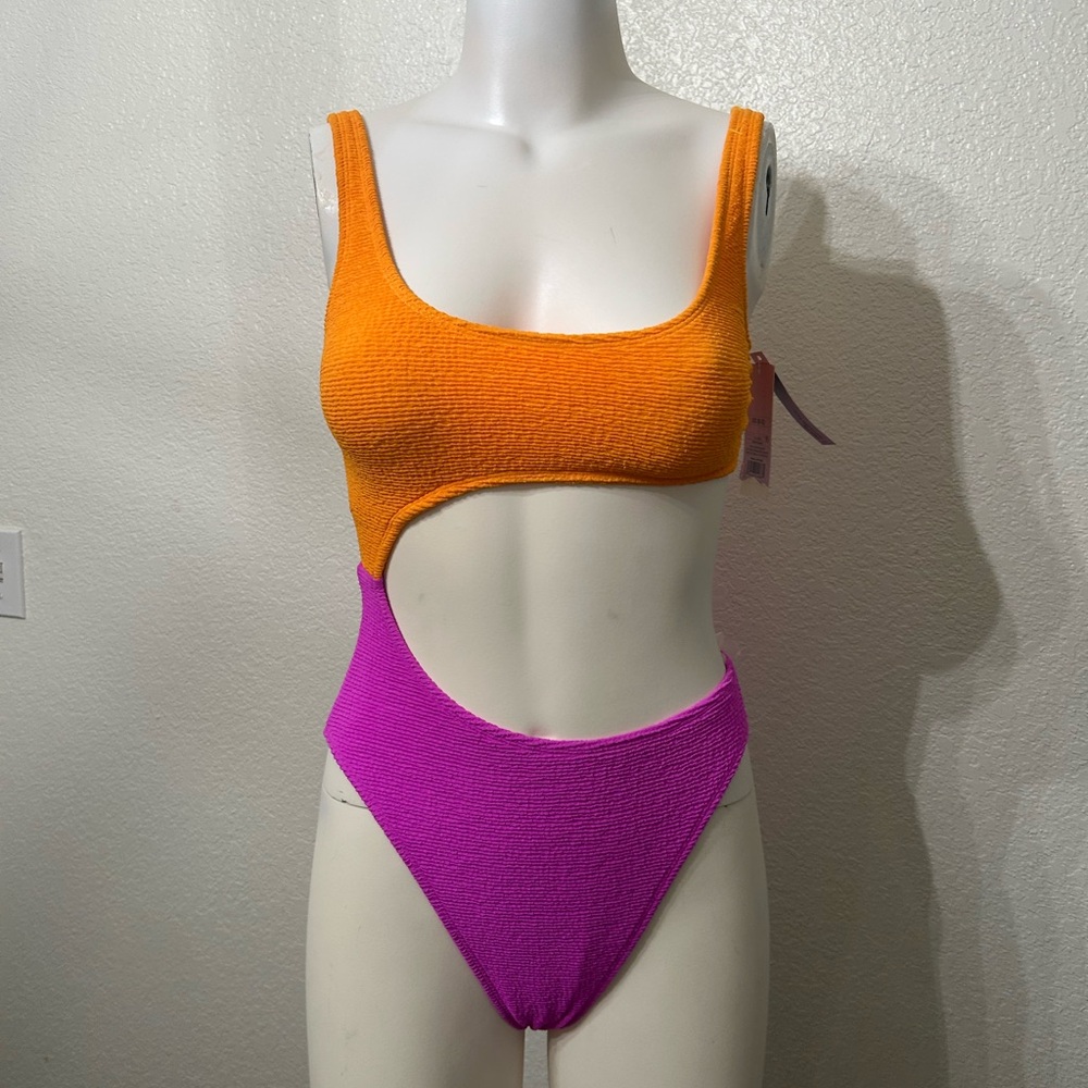 Wild Fable Orange and Pink Cutout Swimsuit XS (0-2)